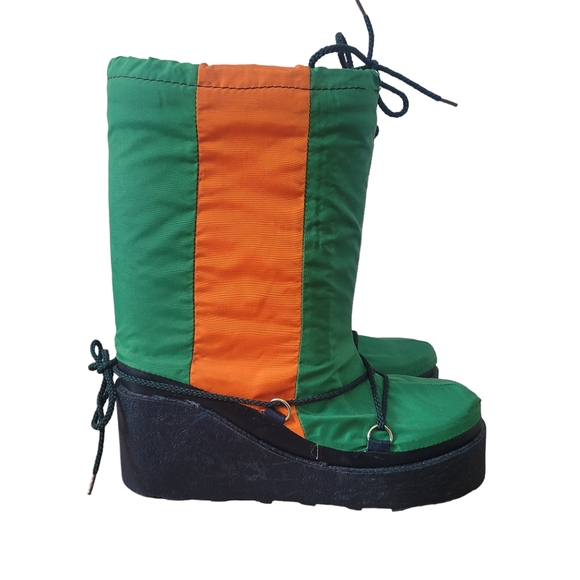 Vintage 80's green and orange Maple Leaf platform winter space boots Size 9 - Picture 3 of 13